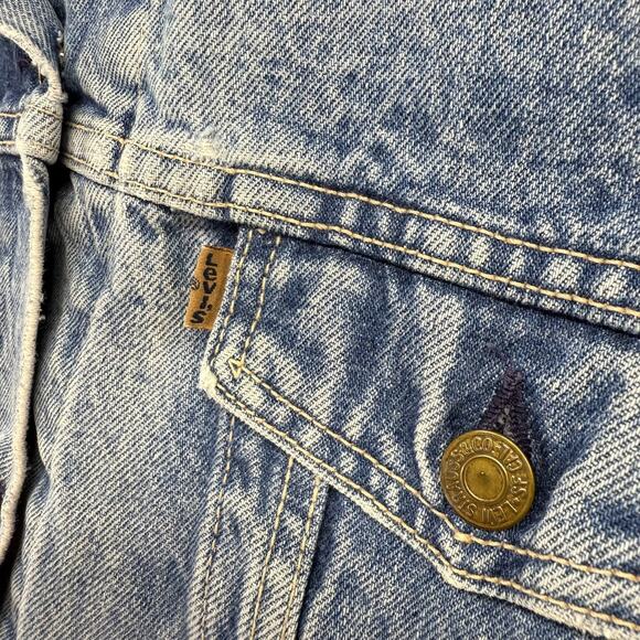 Vintage Levis Denim Jacket Men's Large Made In USA 80s Brown Tab Cut Vest Faded - Picture 8 of 12